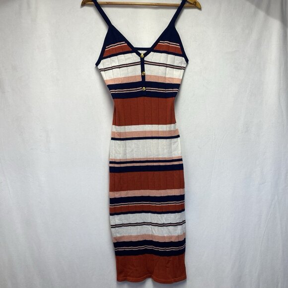 Jolie & Joy Striped Ribbed Knit Midi Body-Con Dress Women Medium Multicolor - Picture 14 of 15